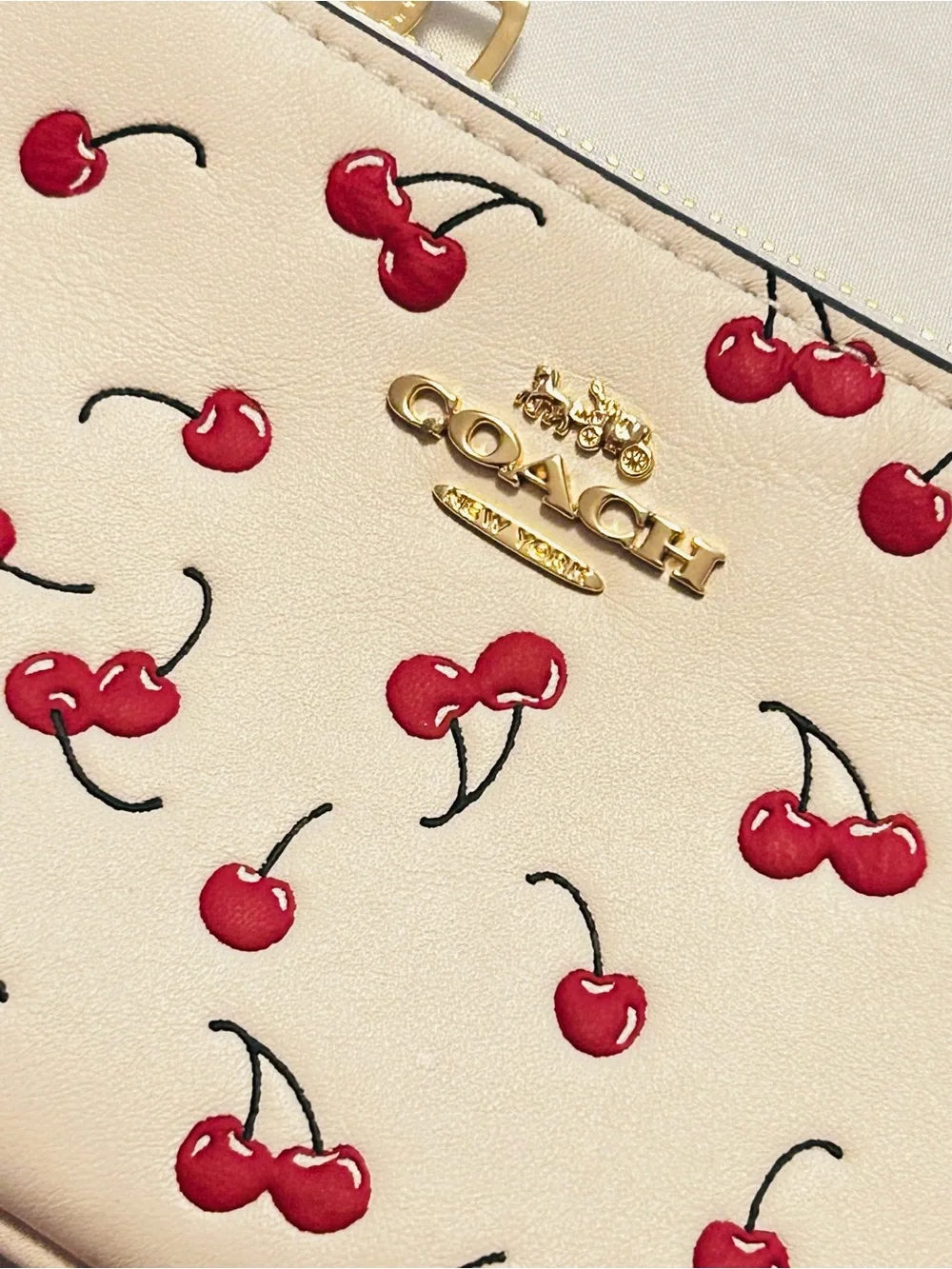 COACH Cherry Print/ W Heart Charm Wristlet Pouch